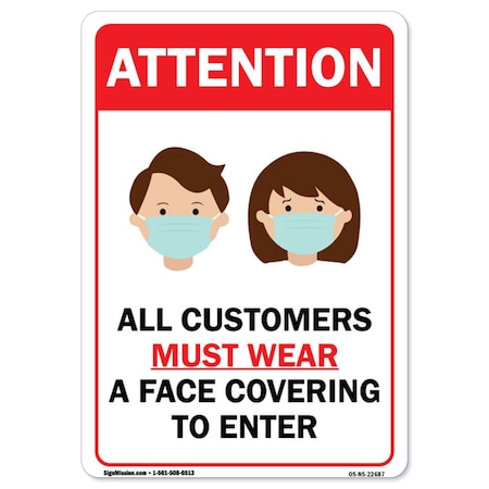 Public Safety Sign, All Customers Must Wear A Face Covering To Enter, 36in X 48in Decal